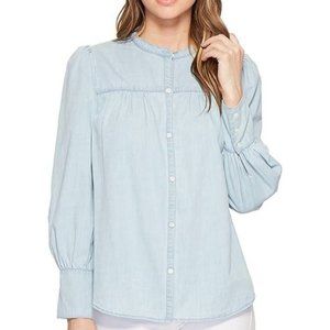 JOIE‎ Aubrielle Chambray Denim Western Fade Pleated Top Sz M